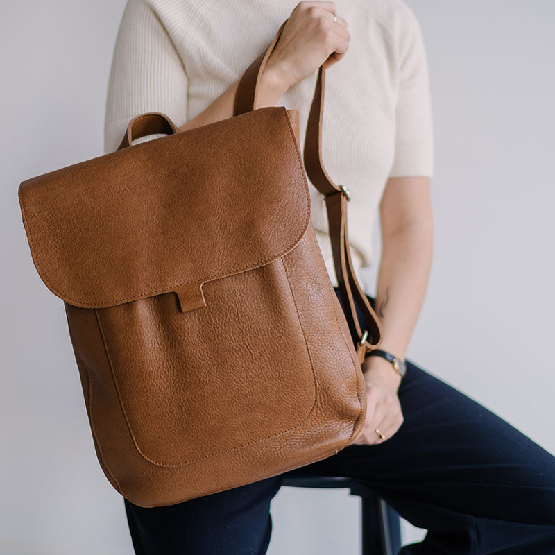 Cognac kleurige leren rugtas dames Cognac used look - Keecie.nl – Keecie NL